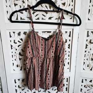 Forever 21 Orange Geometric Fit and Flare Tank Top